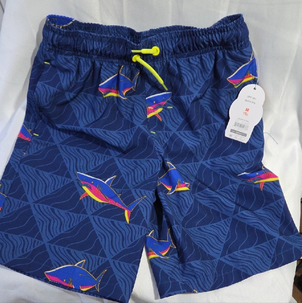 Blue Shark Print Swim Shorts